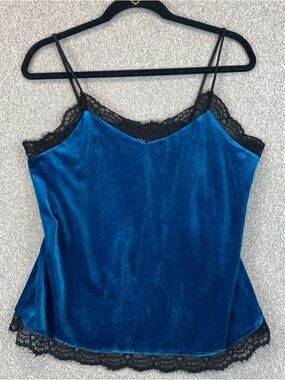 White House Black Market Whimsigoth Velvet Cami Size M Dark Teal Lace Fairy
